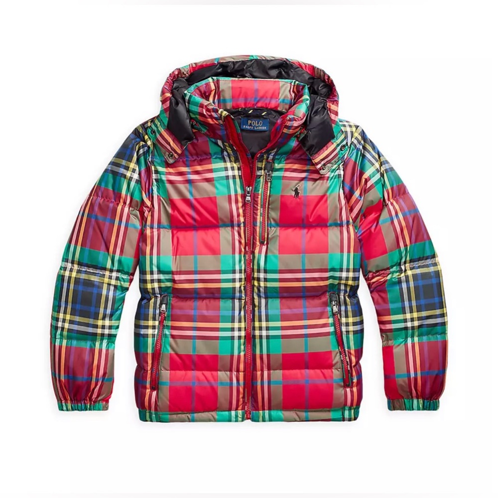 Polo Ralph Lauren Toddler Boy's Plaid Hooded Puffer Jacket Size 4T Color Multi